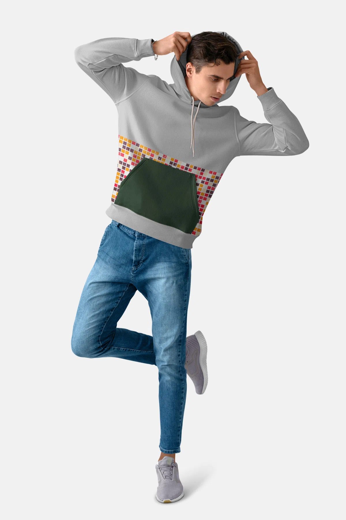 Grey blouse with square pattern